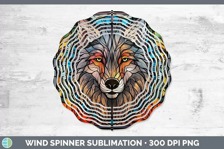 Stained Glass Wolf Wind Spinner Sublimation Spinner Designs