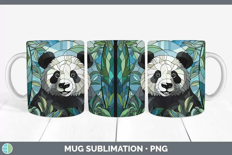 Stained Glass Panda Mug Wrap Sublimation Coffee Cup Designs