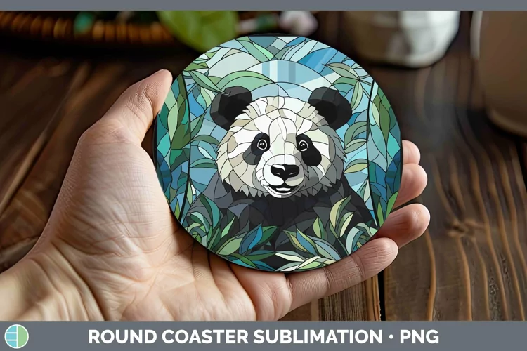 Stained Glass Panda Round Coaster Sublimation Coaster Design
