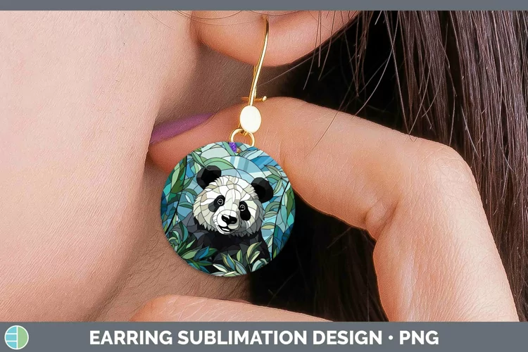 Stained Glass Panda Round Earrings Sublimation Earrings Desi