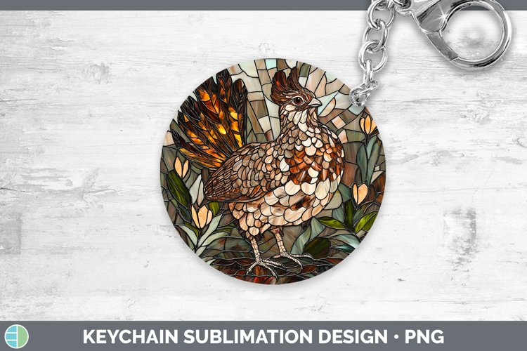 Stained Glass Woodland Grouse Keychain Sublimation Keyring D example image 1