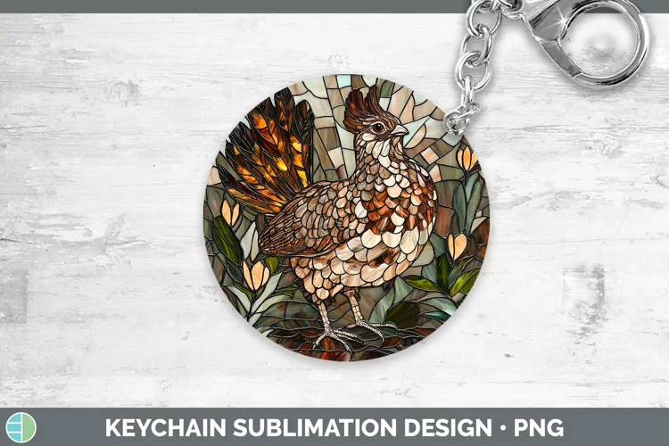 Stained Glass Woodland Grouse Keychain Sublimation Keyring D