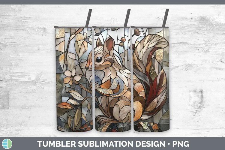 Stained Glass Woodland Squirrel Tumbler Sublimation 20 oz Sk