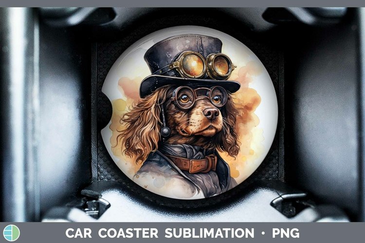 Steampunk Dog Cocker Spaniel Car Coaster Sublimation Coaster