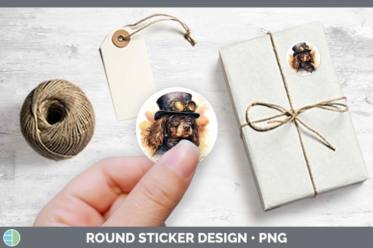 Steampunk Dog Cocker Spaniel Stickers | Round Labels Designs