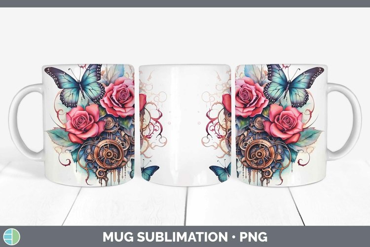 Steampunk Rose Mug Wrap Sublimation Coffee Cup Designs