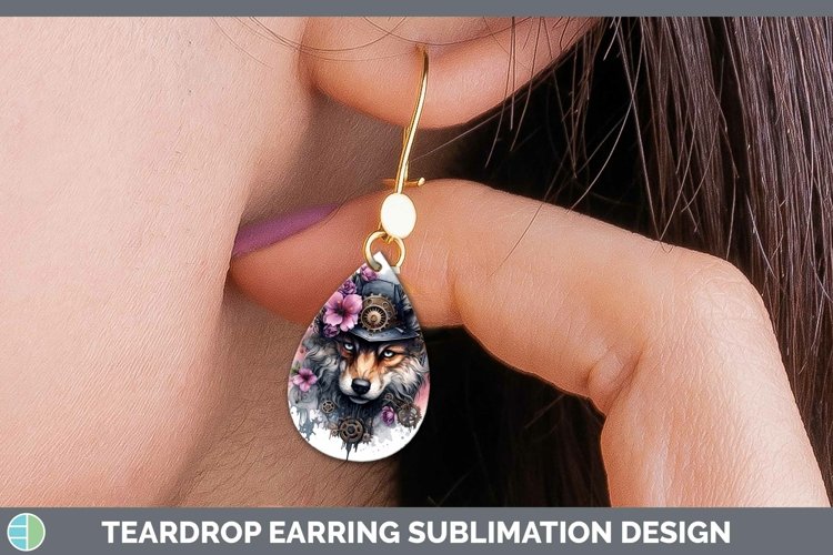 Steampunk Wolf Teardrop Earrings Sublimation Earrings Design