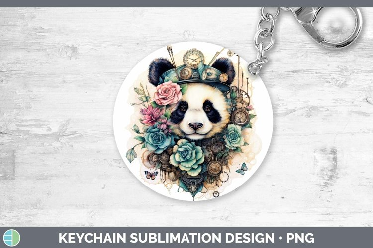 Steampunk Panda Keychain Sublimation Keyring Designs