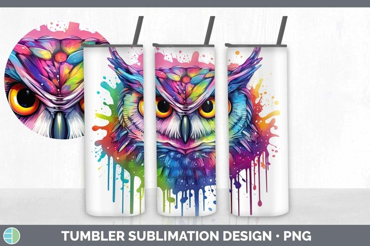 Splat Rainbow Owl Tumbler Sublimation 20 oz Skinny Tumbler D
