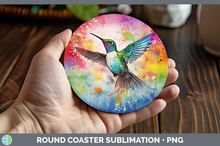 Splat Rainbow Hummingbird Round Coaster Sublimation Coaster