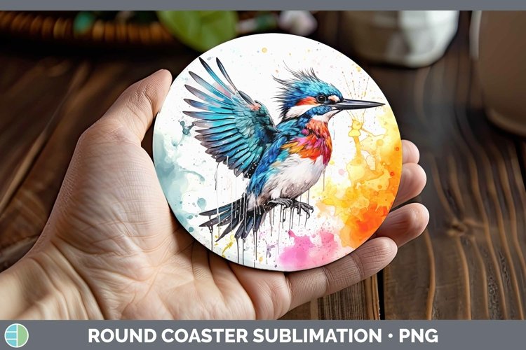 Splat Rainbow Kingfisher Round Coaster Sublimation Coaster D