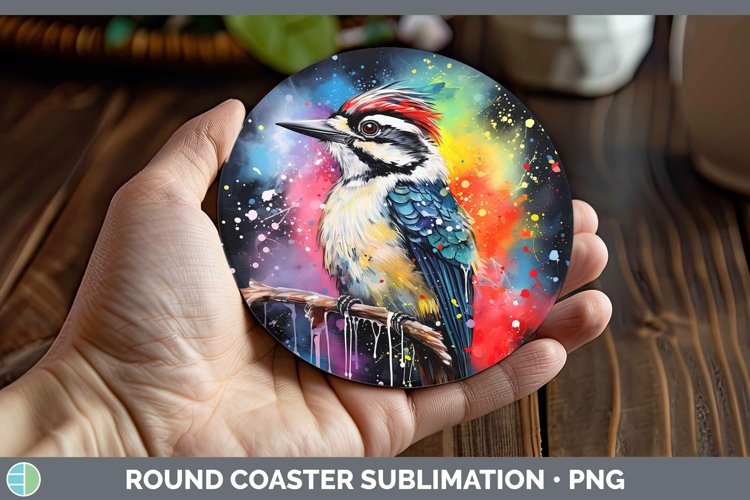 Splat Rainbow Woodpecker Downy Round Coaster Sublimation Coa