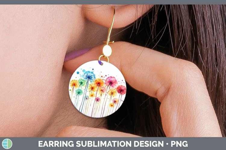Watercolor Flowers Dandelion Round Earrings Sublimation Earr
