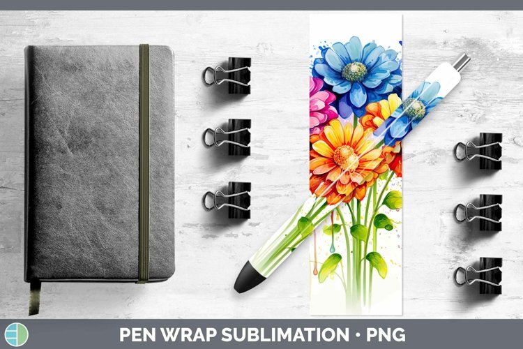 Watercolor Flowers Zinnia Pen Wrap Sublimation Epoxy Pen Des