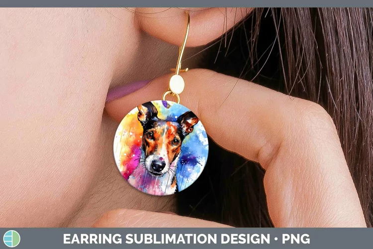 Rainbow Dog Fox Terrier Dog Round Earrings Sublimation Earri