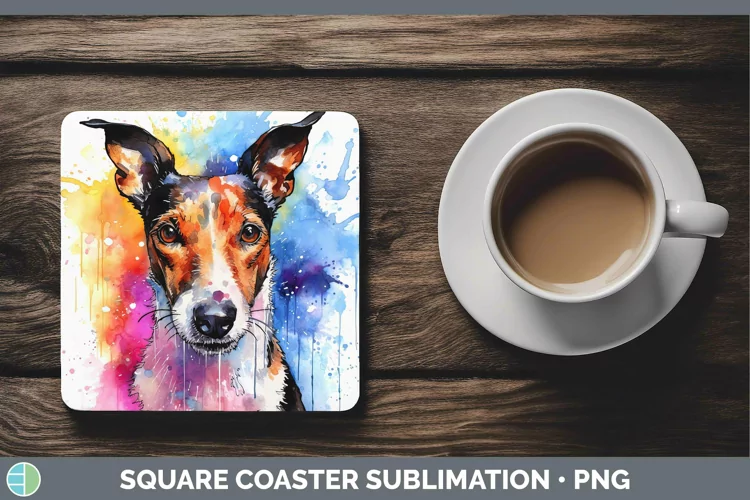 Rainbow Dog Fox Terrier Dog Square Coaster | Sublimation Coa