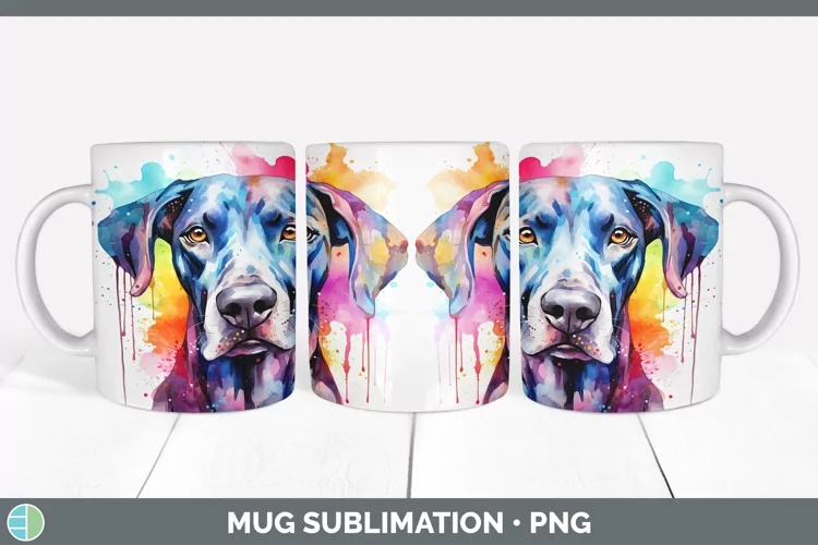 Rainbow Dog Great Dane Mug Wrap | Sublimation Coffee Cup Des