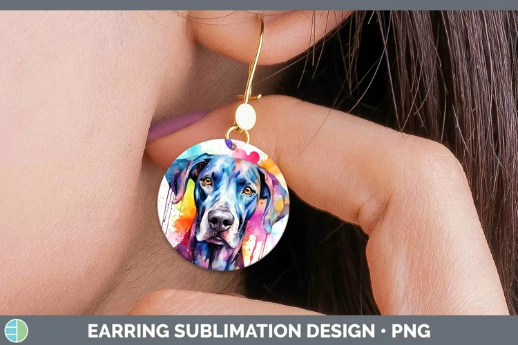 Rainbow Dog Great Dane Round Earrings Sublimation Earrings D