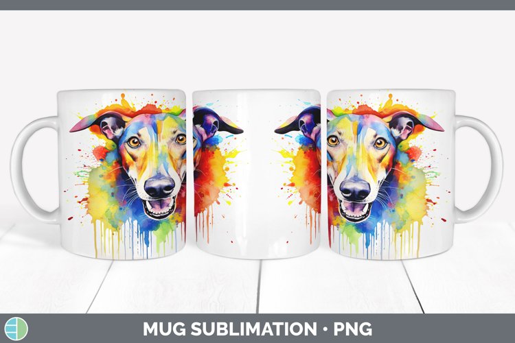 Rainbow Dog Greyhound Mug Wrap | Sublimation Coffee Cup Desi example image 1