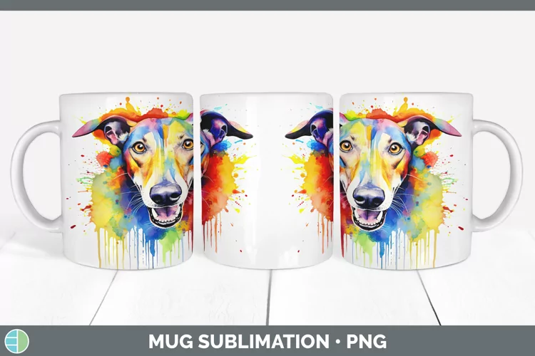 Rainbow Dog Greyhound Mug Wrap | Sublimation Coffee Cup Desi
