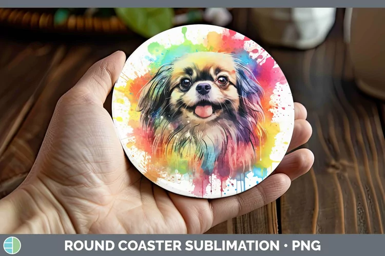 Rainbow Dog Pekingese Round Coaster Sublimation Coaster Desi