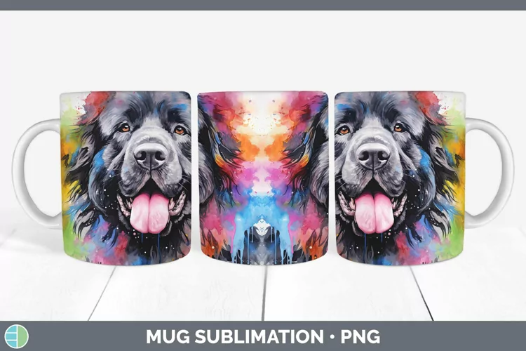 Rainbow Dog Newfoundland Mug Wrap Sublimation Coffee Cup Des