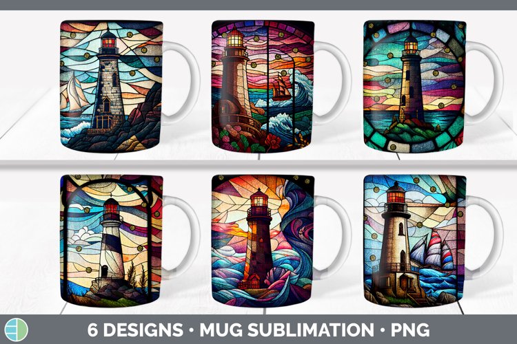 Stained Glass Lighthouse Mug Wrap | Sublimation Coffee Cup