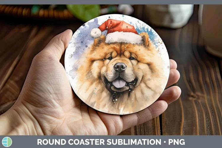 Santa Hat Chow Chow Round Coaster Sublimation Coaster Design