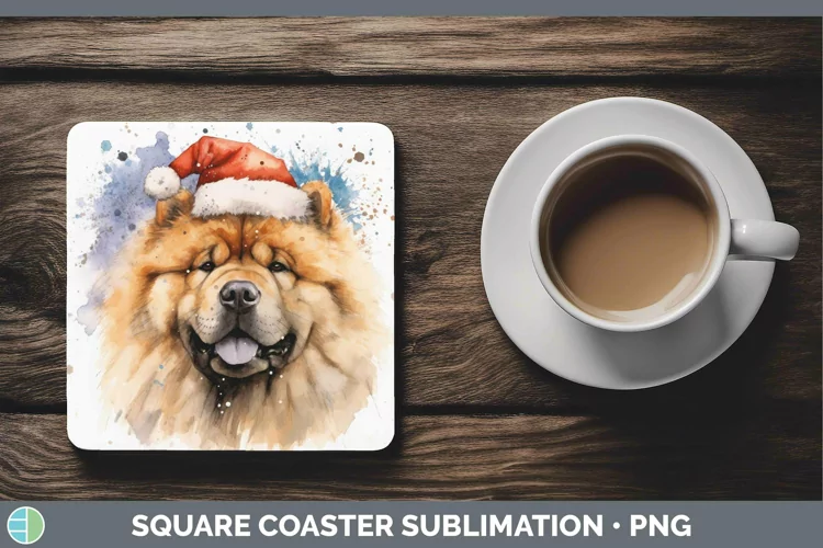Santa Hat Chow Chow Square Coaster Sublimation Coaster Desig