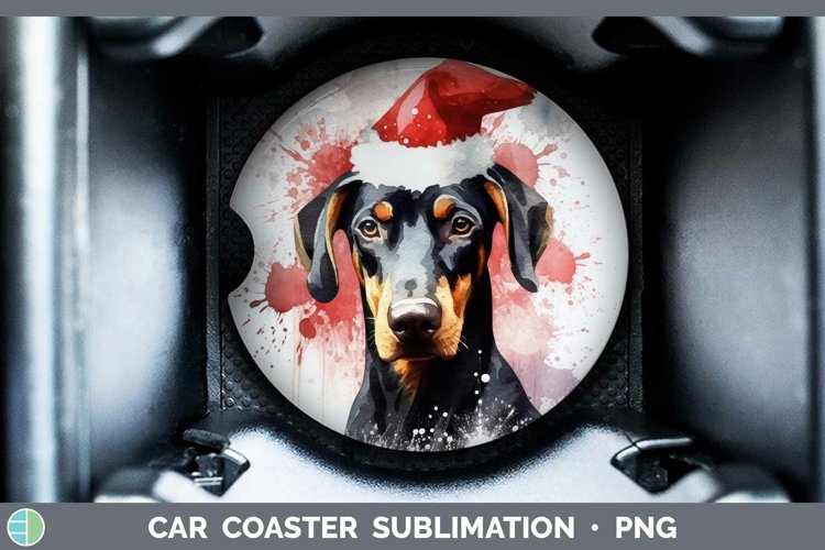 Santa Hat Doberman Pinscher Car Coaster Sublimation Coaster example image 1