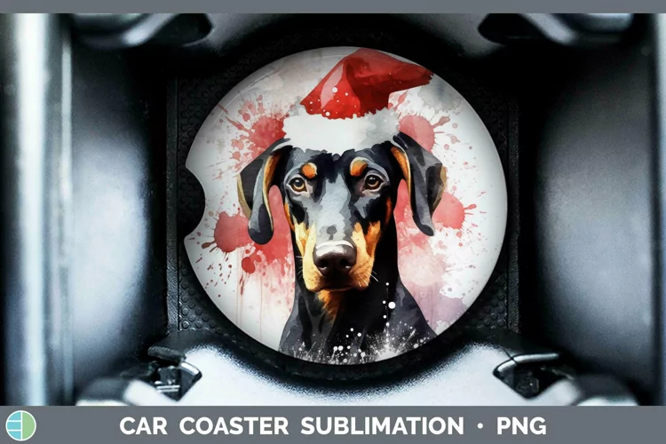 Santa Hat Doberman Pinscher Car Coaster Sublimation Coaster