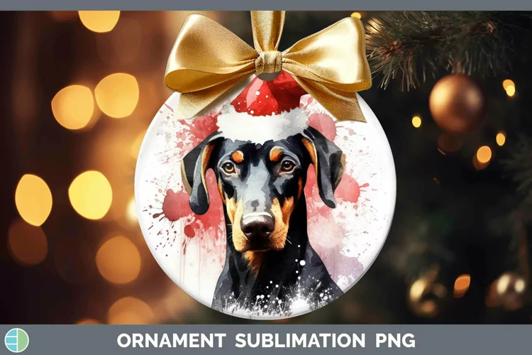 Santa Hat Doberman Pinscher Ornament Sublimation Bauble Desi
