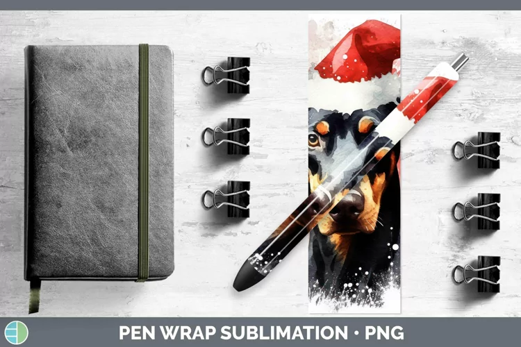 Santa Hat Doberman Pinscher Pen Wrap Sublimation Epoxy Pen D