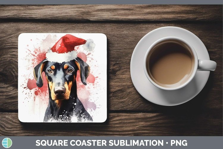 Santa Hat Doberman Pinscher Square Coaster Sublimation Coast example image 1