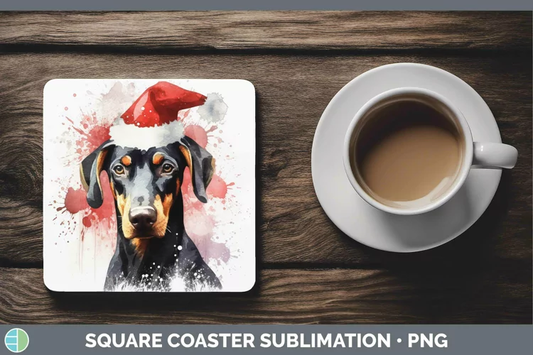 Santa Hat Doberman Pinscher Square Coaster Sublimation Coast