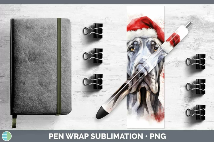 Santa Hat Great Dane Pen Wrap Sublimation Epoxy Pen Designs