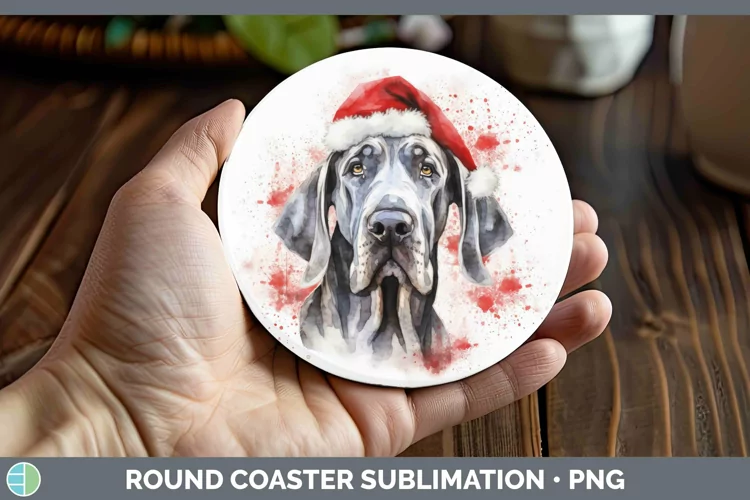 Santa Hat Great Dane Round Coaster Sublimation Coaster Desig