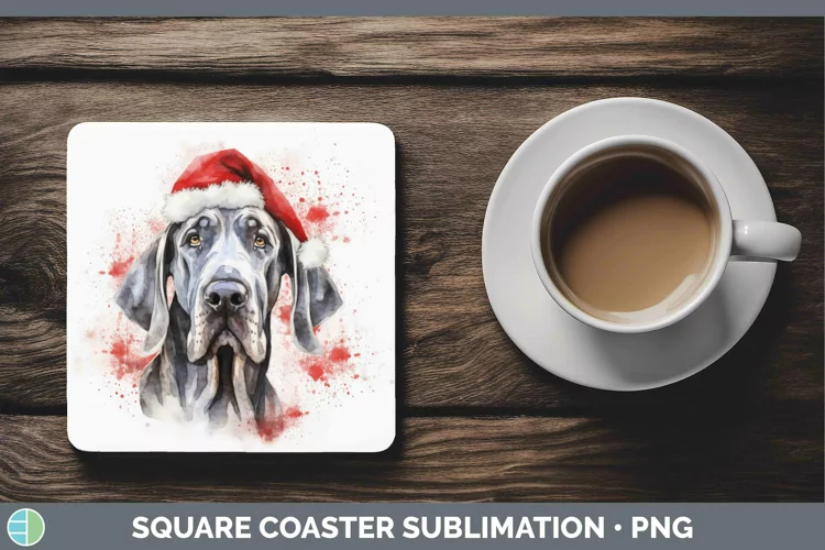 Santa Hat Great Dane Square Coaster Sublimation Coaster Desi