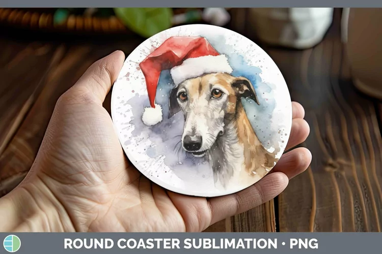 Santa Hat Greyhound Round Coaster Sublimation Coaster Design