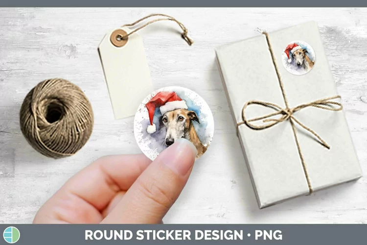 Santa Hat Greyhound Stickers | Round Labels Designs