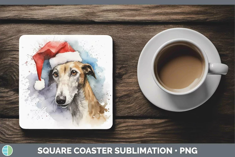 Santa Hat Greyhound Square Coaster Sublimation Coaster Desig