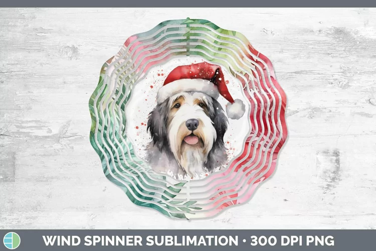 Santa Hat Old English Sheepdog Wind Spinner Sublimation Spin