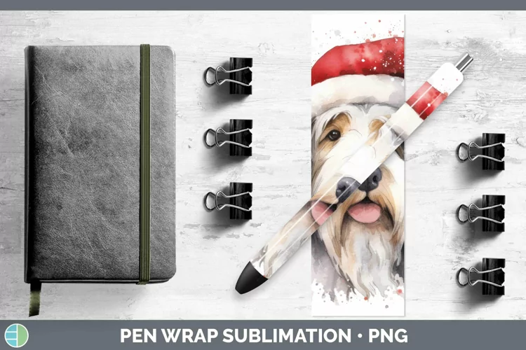 Santa Hat Old English Sheepdog Pen Wrap Sublimation Epoxy Pe