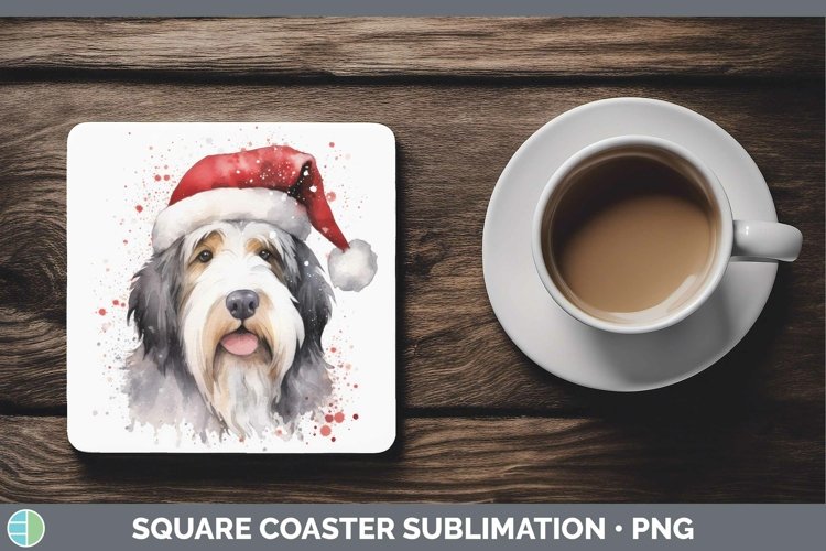 Santa Hat Old English Sheepdog Square Coaster Sublimation Co example image 1