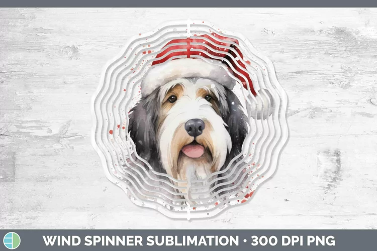 Santa Hat Old English Sheepdog Wind Spinner Sublimation Spin
