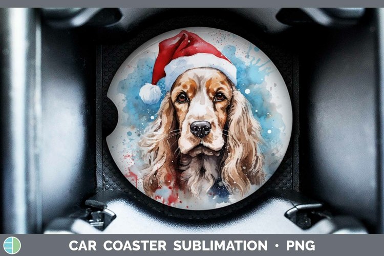 Santa Hat Cocker Spaniel Car Coaster Sublimation Coaster Des example image 1