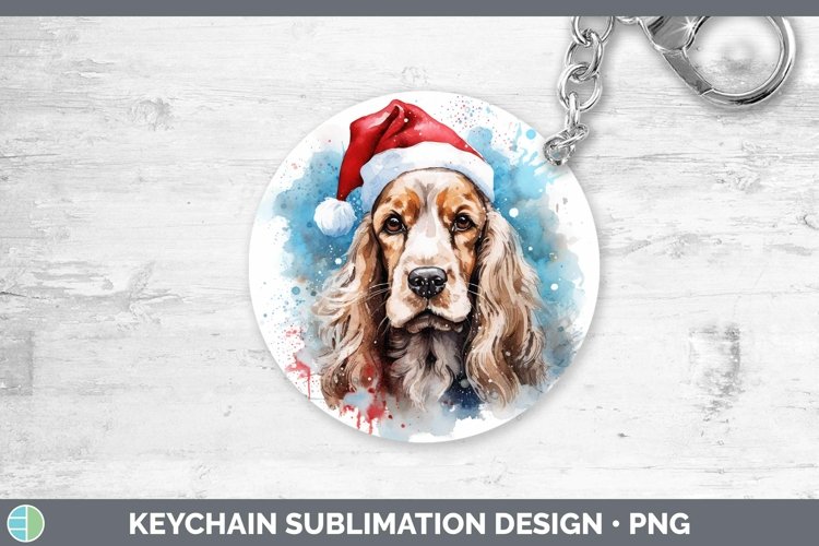Santa Hat Cocker Spaniel Keychain Sublimation Keyring Design example image 1