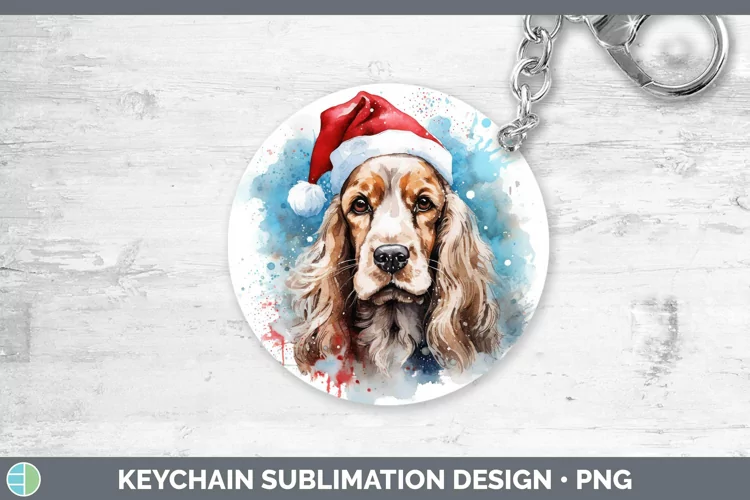 Santa Hat Cocker Spaniel Keychain Sublimation Keyring Design