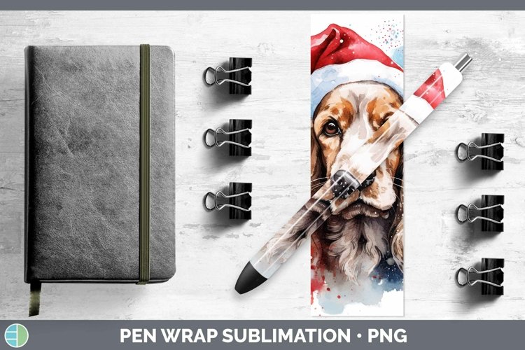 Santa Hat Cocker Spaniel Pen Wrap Sublimation Epoxy Pen Desi