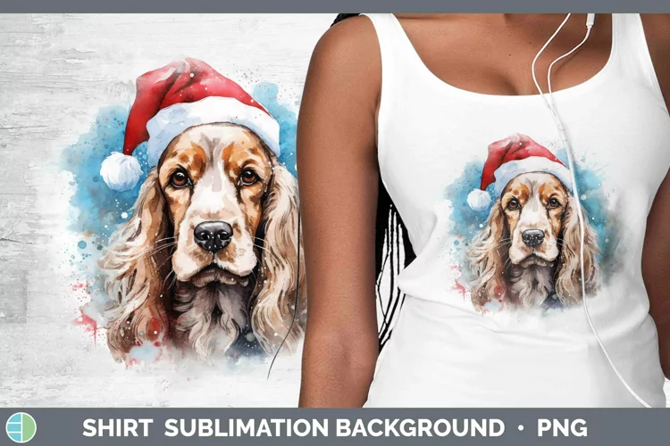 Santa Hat Cocker Spaniel Shirt Sublimation Sublimation Backg